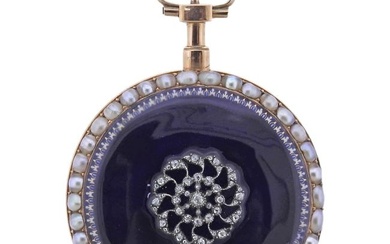 Paris Antique Gold Pearl Enamel Diamond Pocket Watch
