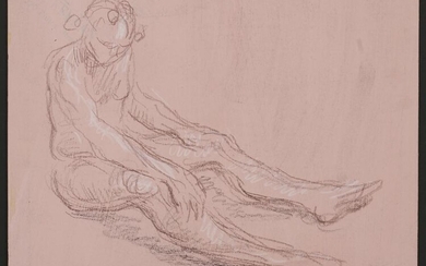 Paul Cadmus Seated Nude Male Figure Crayon on Paper