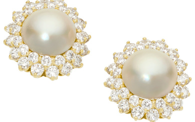 Pe Jay Creations Diamond, Mabe Pearl, Gold Earrings Stones:...