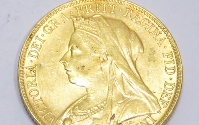 Pièce en or "Souverain, Reine Victoria, Type Vieille tête" datée de 1898. Poids : 7g99....