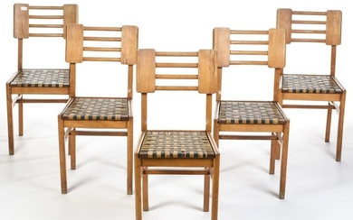 Pierre CRUEGE (1913-2003) Suite de cinq chaises...