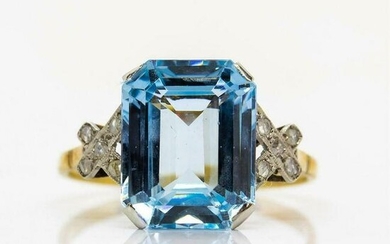 Platinum Blue Topaz & Diamonds Ring