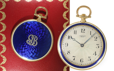 Pocket watch: extremely rare Cartier "Couteau Ultra Thin" gold/enamel dress watch, aristocratic property