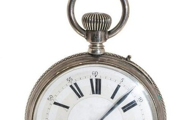 Pocket watch in 800 silver. White porcelain dial with Roman numerals for the hours and Arabic