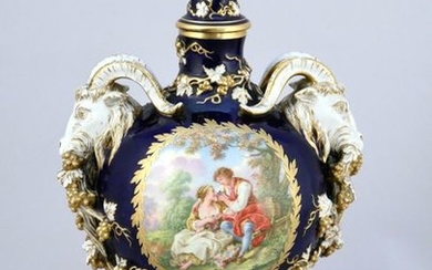 Porcelain covered vase, baluster shaped with a blue...
