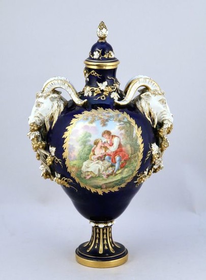 Porcelain covered vase, baluster shaped with a blue...