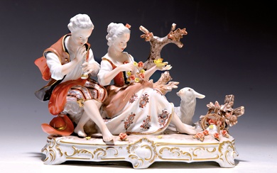 Porcelain figure group, Unterweissbach, early 20th century, gallant couple with...