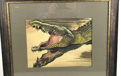 Portrait of Alligator Watercolor , inscribed (LR) Sight