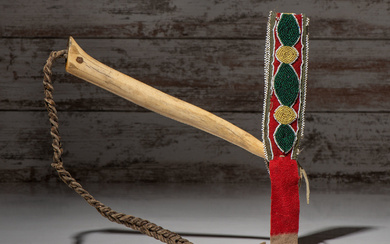 Prairie Decorated Antler Quirt, with Beaded Wrist Strap