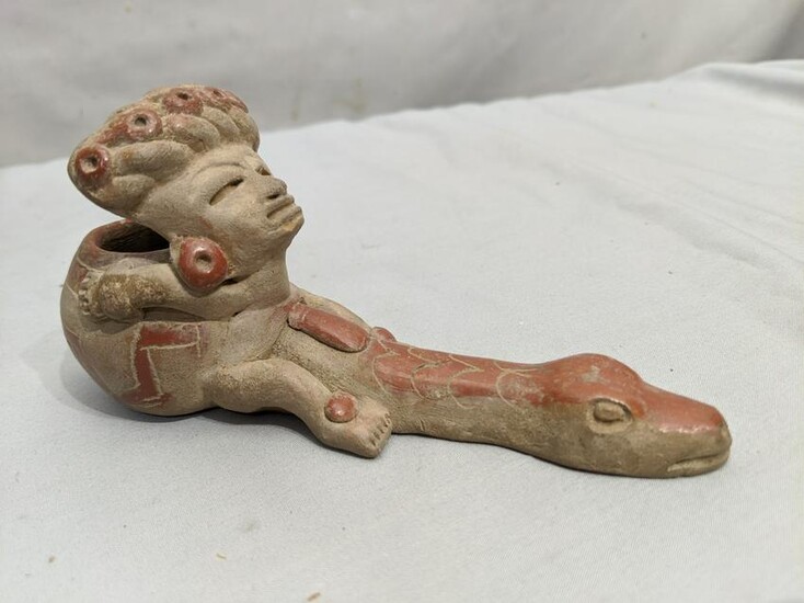 Pre-Columbian Snake Phallus Exotic Terracotta Pipe