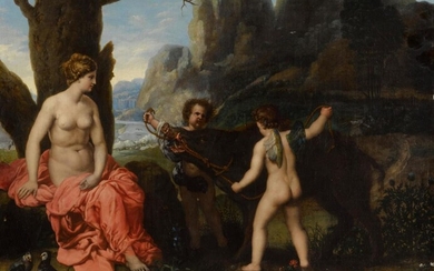 Putti presenting Venus with the boar that killed Adonis , Roman School, 17th Century