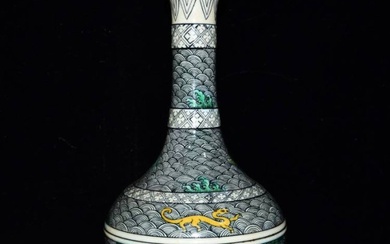 Qing Kangxi Blue and White Garlic Flat-bellied Vase