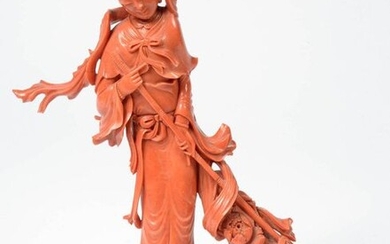 "Qua-Nine" in carved coral. Chinese work. Period : 18th century. (* and **). H.:+/-21.5cm.