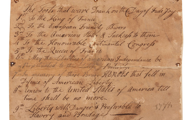 [REVOLUTIONARY WAR]. "The Tosts that ware Drank on the Day of Fude Joy," ca 1778.