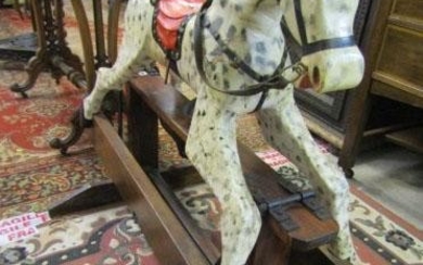 ROCKING HORSE, vintage trestle bar painted rocking horse