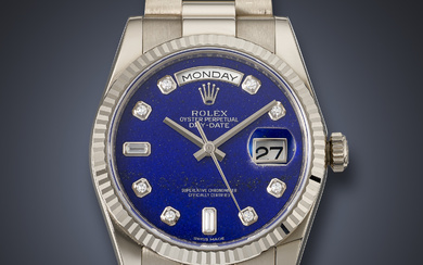 ROLEX, WHITE GOLD AND DIAMOND-SET 'DAY-DATE', WITH LAPIS LAZULI DIAL, REF. 118239