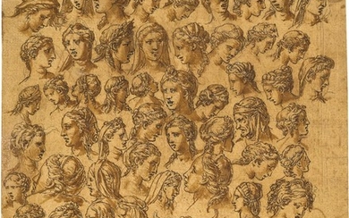 ROMAN SCHOOL, 16TH CENTURY | STUDIES OF HEADS OF LADIES, WARRIORS AND GARGOYLES