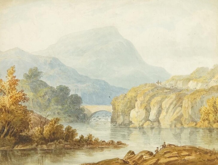 Ralph W. Lucas, British 1796-1874- Mountainous landscape with river; watercolour on paper, bears artist's name to the reverse of the frame, 24 x 31.5 cm: Sir Henry Wentworth Acland, British 1815-1900- Riverside landscape; pen and wash, inscribed...