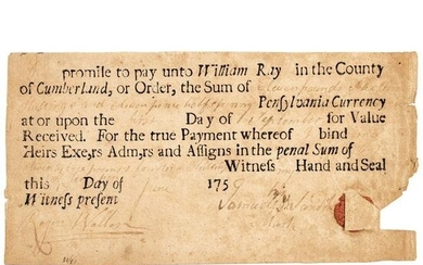 Rare 1759 Pennsylvania 90-Day Promissory Note
