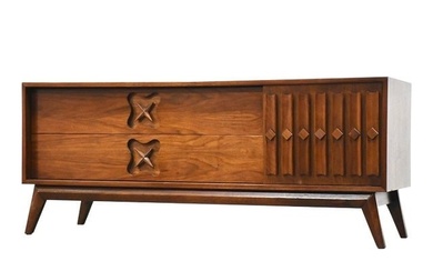 Refinished Walnut Low Tv Console Credenza