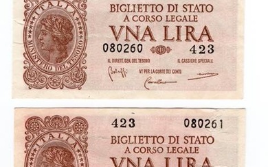 Regno d'Italia - Luogotenenza - Lotto di 2 banconote da...