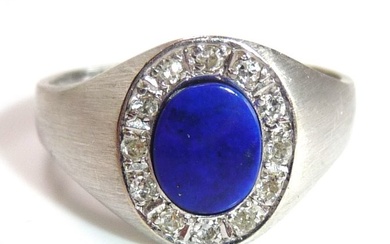 Ring - 14 kt. White gold Diamond (Natural) - Lapis lazuli