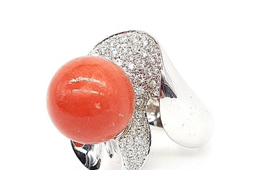 Ring - 18 kt. White gold - 1.15 tw. Diamond (Natural) - Coral
