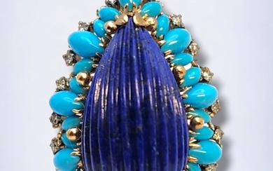 Ring - Vintage 14k Gold Lapis Lazuli Diamonds Ring 1950s Lapis lazuli