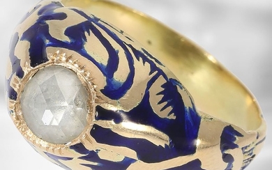 Ring: unusual, enamelled goldsmith's ring with diamond setting,...