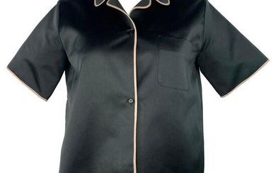 Rochas Black Short Sleeves Button Down Blouse Shirt