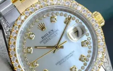 Rolex Mens Datejust Gold & Steel White Mop Diamond Dial...