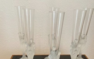 Romain Erte - Lalique - Champagne glasses (6) - Crystal