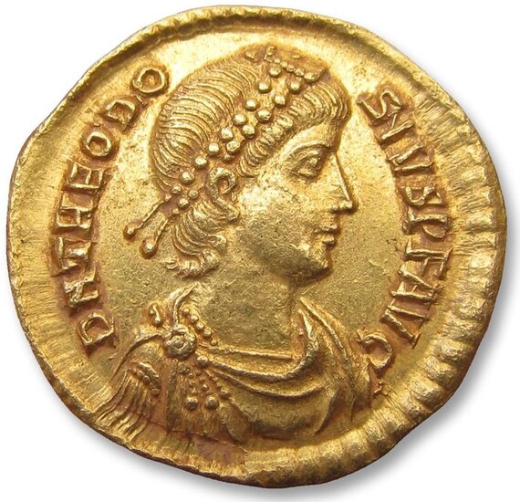 Roman Empire. Theodosius I (AD 379-395). Gold Solidus,Constantinople mint, 1st officina, 383-387 A.D. - nearly as minted