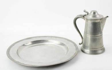 Roswell Gleason Pewter Flagon, M.H. London Charger