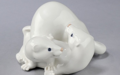Royal Copenhagen. Figure group with two playful mink / weasels made of porcelain