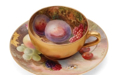 Royal Worcester hand painted fruit scene cup and scene, the ...