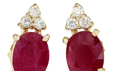 Ruby Diamond Earrings 14K Yellow Gold