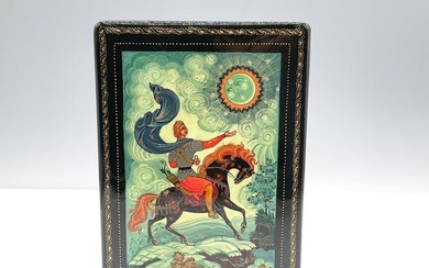 Russian Folk Lacquer Box, Warrior on Horseback