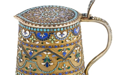 Russian, silver cloisonné enamel mug in neo-Russian style. 20th century.