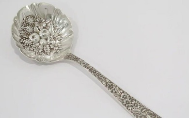 S. KIRK & SON STERLING SILVER ANTIQUE FLORAL REPOUSSESERVING SPOON