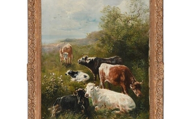 SCHOUTEN Henry. (1857-1927). « Vaches au pâturage ». Huile sur toile signée et encadrée. H.92...