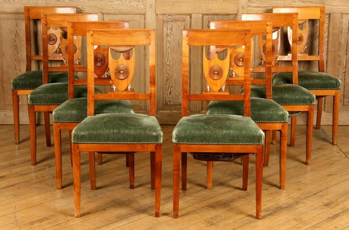 SET 8 FRENCH CHERY DINING CHAIRS CIRCA 1950