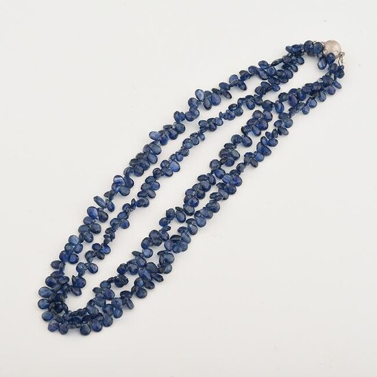 Sapphire Bead, Diamond, 14k White Gold Necklace.