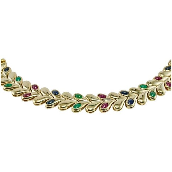 Sapphire Emerald Ruby Bracelet 37.8 grams 6.5" 14K