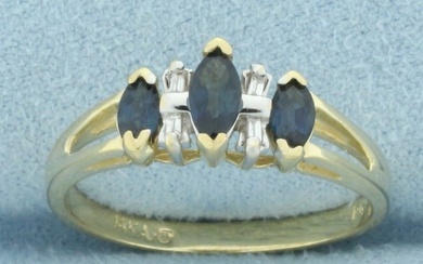 Sapphire and Diamond Split Shank Ring in 14k Yellow Gold