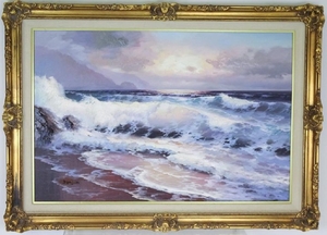 Seascape with Crashing Waves Oil Painting SIGNED