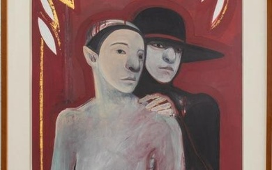 Selina Trieff (American, 1934-2015) "Couple" abstract figurative oil on paper depicting the portrait