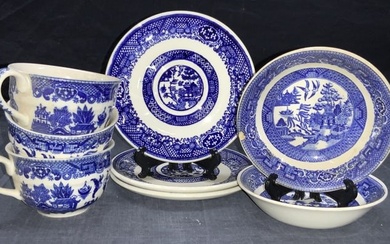 Set 8 Asian Blue Willow Porcelain Dishware