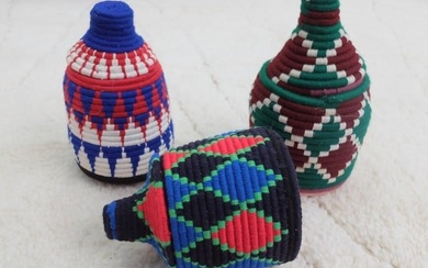 Set Of 3 Vintage Moroccan Straw Basket Berber Handmade Basket Storage Basket Pot Cache African Home