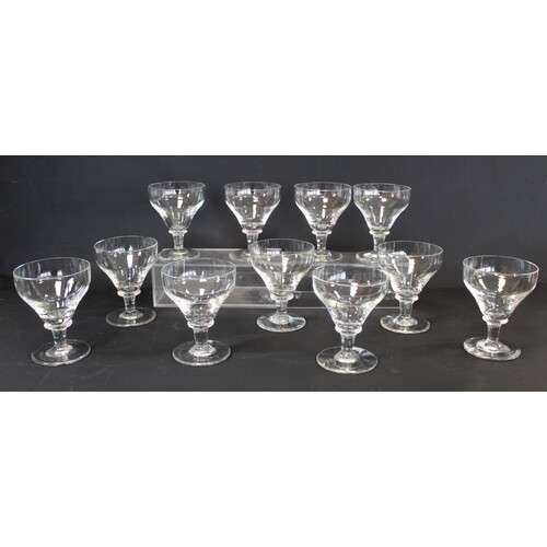 Set of eleven 19th century clear glass rummers, the pan top ...